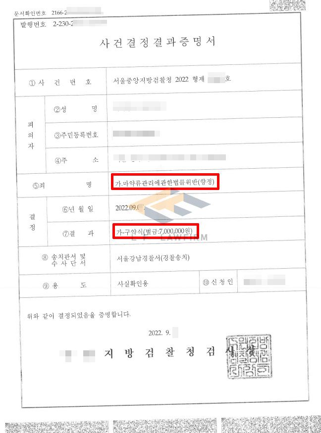 [해결사례20]나비약 불법 투약 및 판매 마약사건, 구약식 벌금 | 로톡