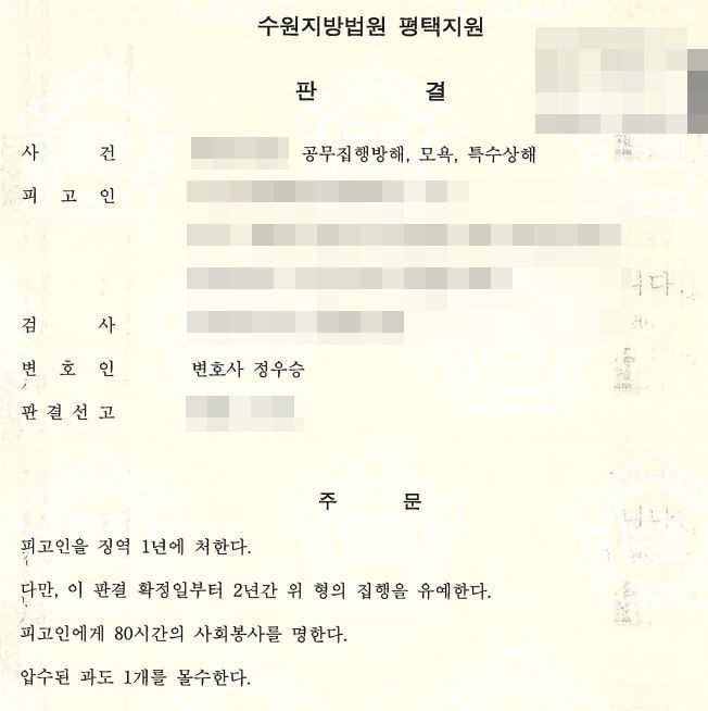 술에 취하여 공무집행방해, 특수상해 범하였으나 합의없이 집행유예 | 로톡