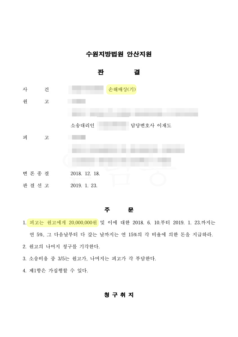 [2,000만 원 손해배상 인용]손해배상(기) 이미지 1