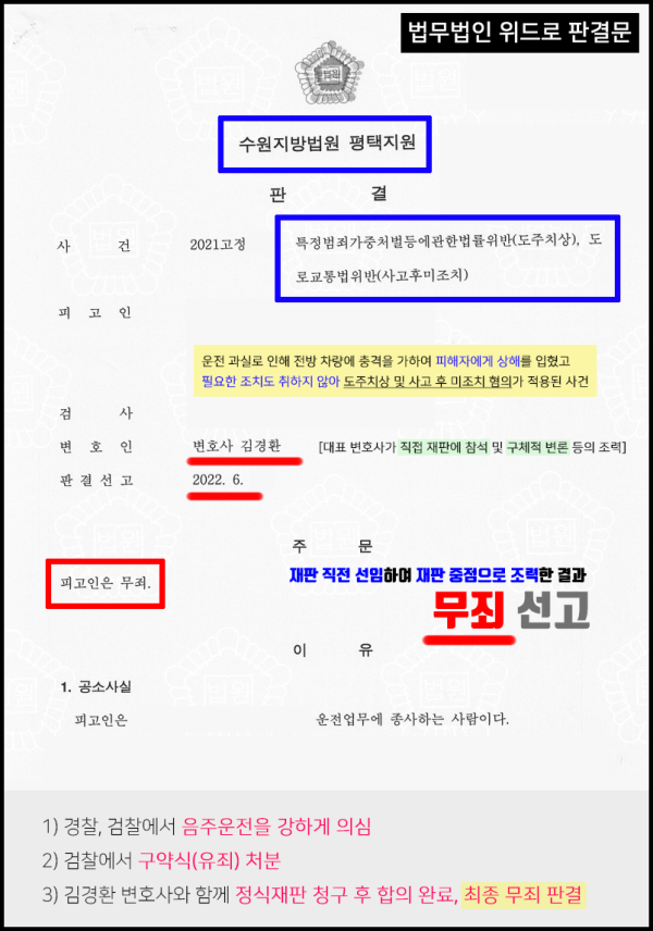 억울한 뺑소니 도주치상 사고후미조치 무죄 사례_수원지법 평택지원 이미지 1