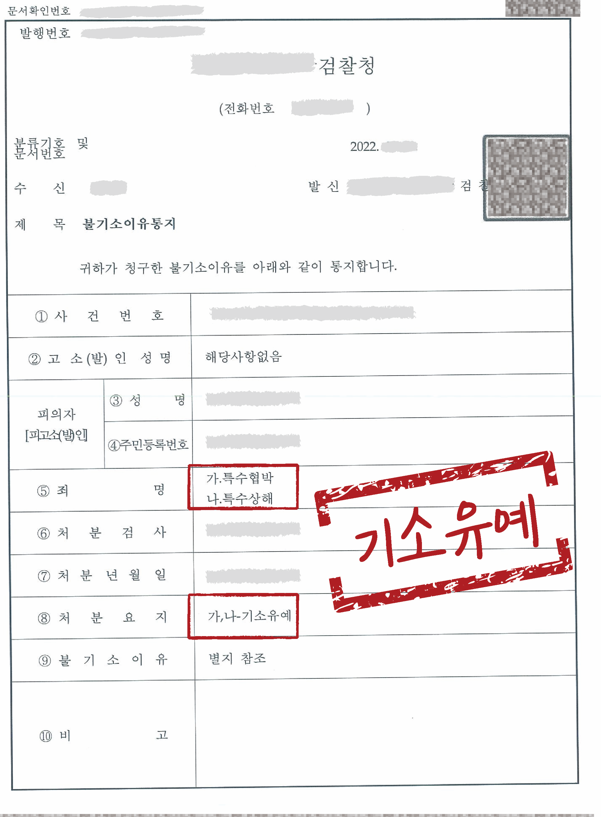 [특수협박, 특수상해] 기소유예 이미지 1