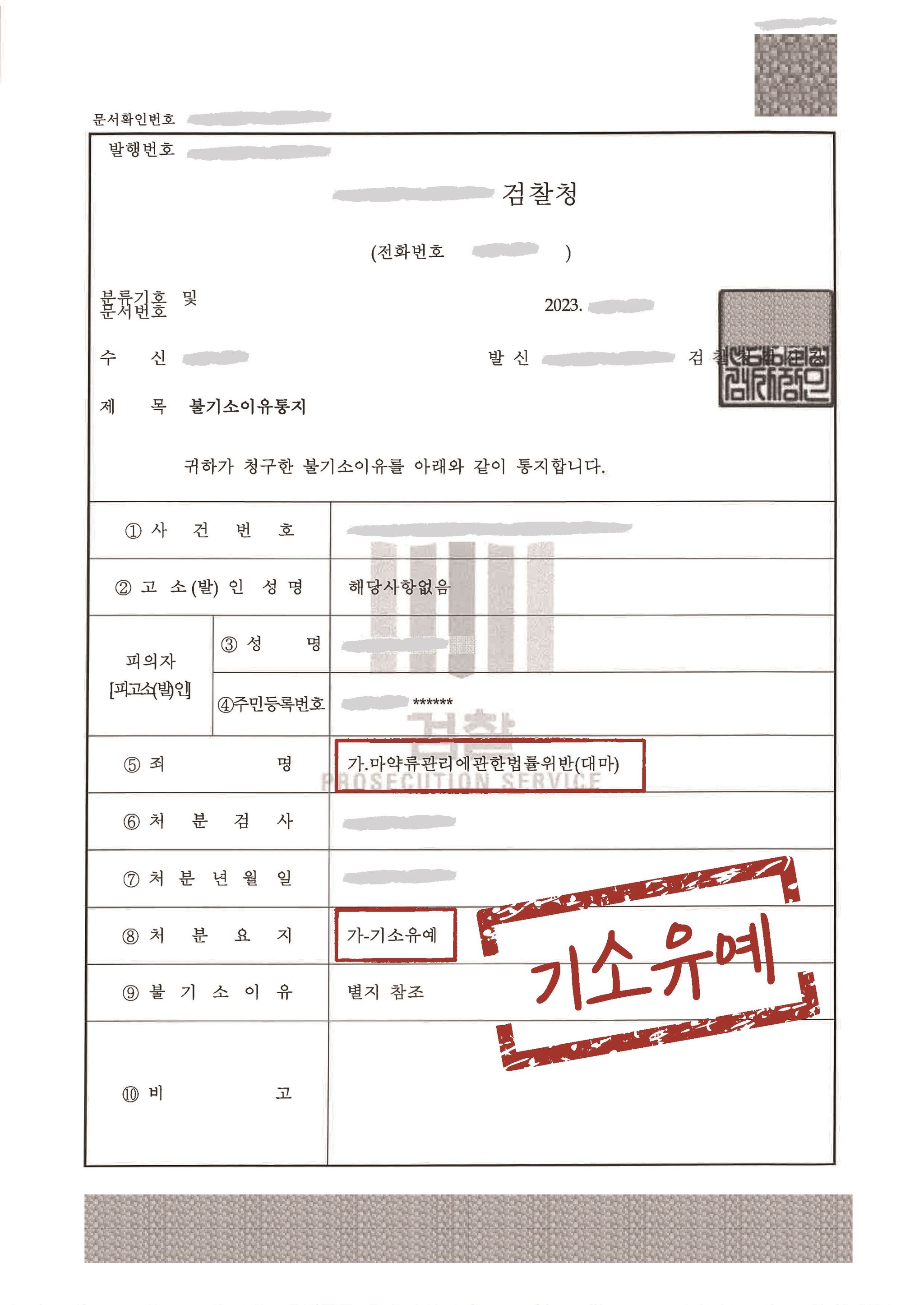 마약류관리법위반 대마 기소유예 이미지 1