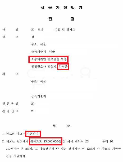 [폭행으로 인한 이혼] 위자료 1,500만원 인용 사례 이미지 2