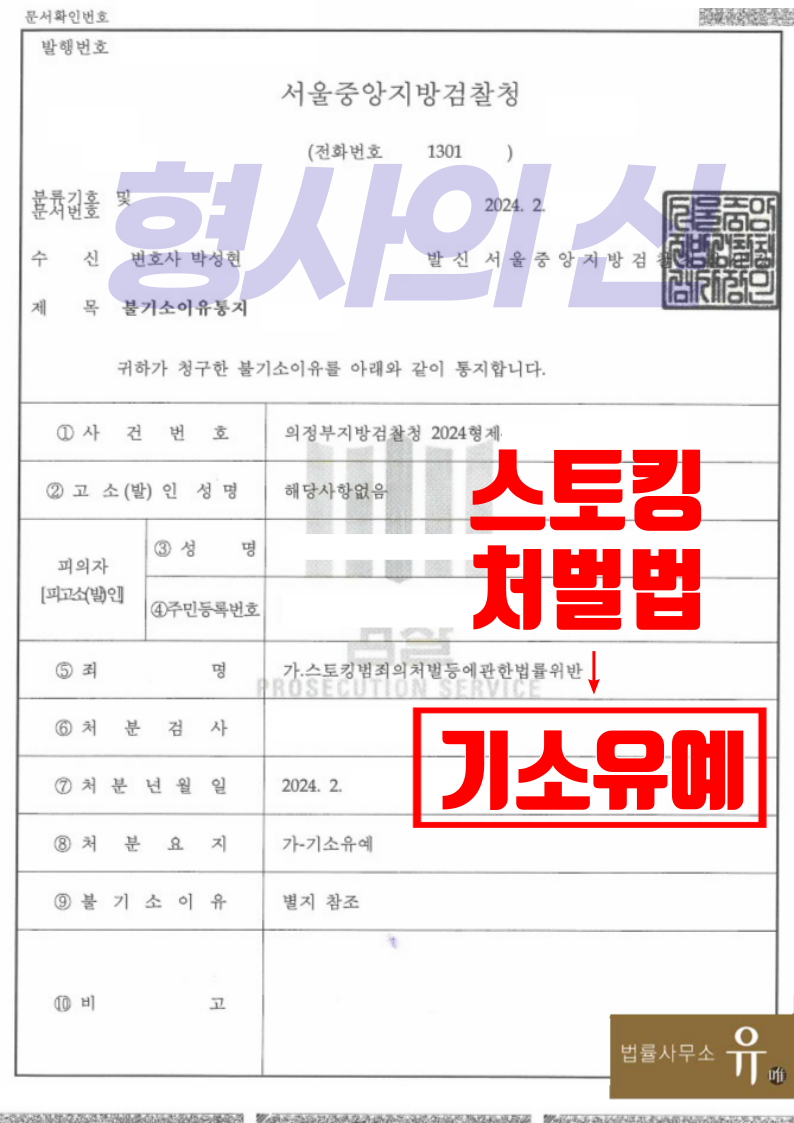 헤어진 이후 전화, 문자전송으로 스토킹처벌법위반 혐의-기소유예 이미지 2