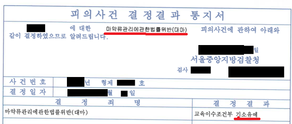 [마약사건] 마약류관리법위반 기소유예로 방어성공 이미지 1