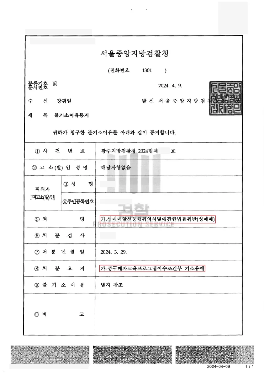 [아동청소년 성매매 등]  불송치 , 기소유예 이미지 2