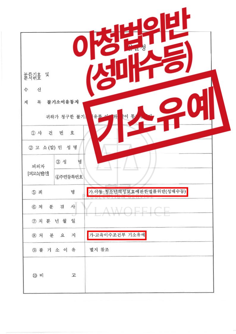 미성년자성매매 미수, 기소유예 이미지 1