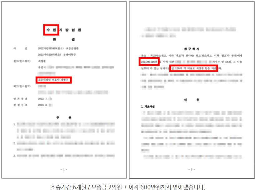 전세사기 보증금 2억 + 이자 600만 원까지 받은 [성공사례] 이미지 1