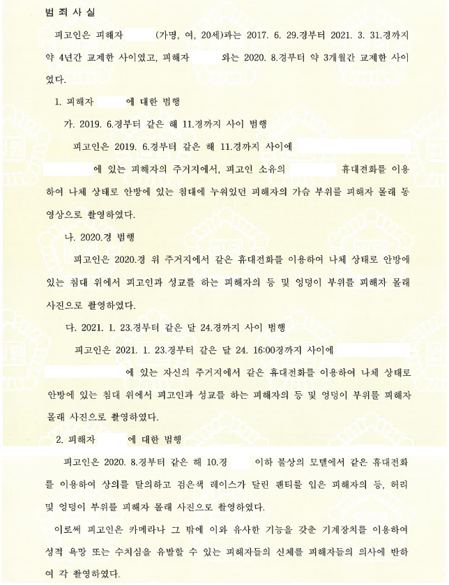 [카메라등이용촬영] 여자친구들을 불법촬영, 일부 피해자 엄벌탄원 이미지 1