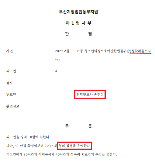 [아동대상 성범죄] 아청법 성착취물 소지, 집행유예 이미지 1