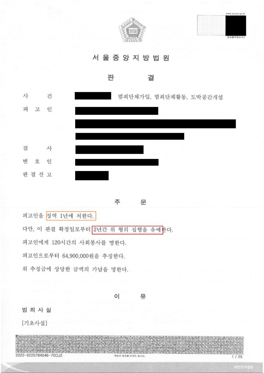 범죄단체, 도박조직 가담 집행유예 선고로 실형 방어! 이미지 1