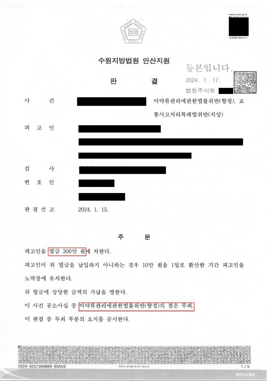 합성대마 투약 사건 무죄 선고! 이미지 1
