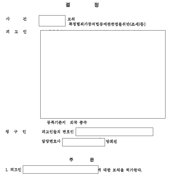 외국국적의 피고인들에 대하여 보석허가를 받아낸 사안 이미지 1