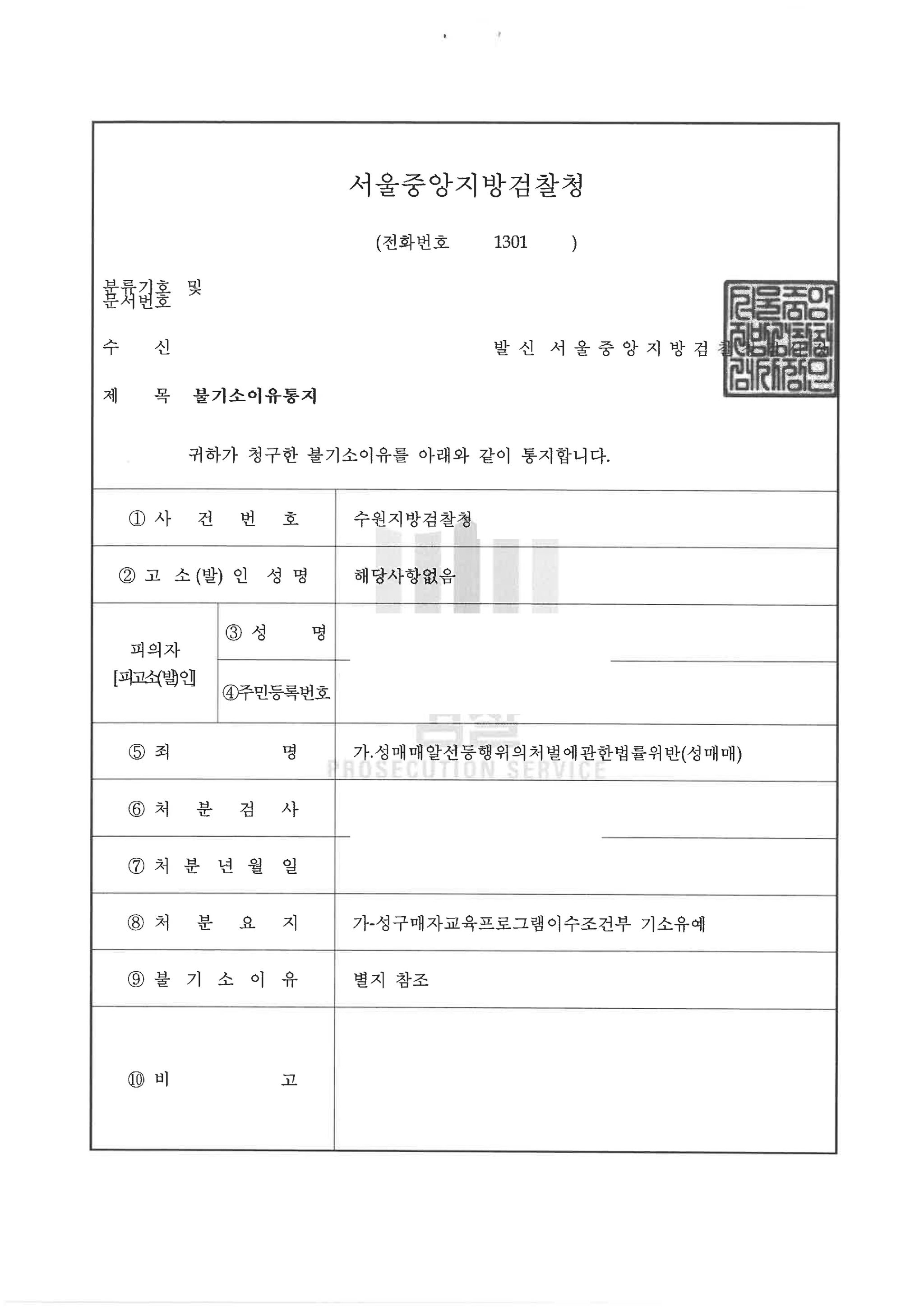 [형사-성매매] 수차례에 걸친 성매매 기소유예 처분 이미지 1