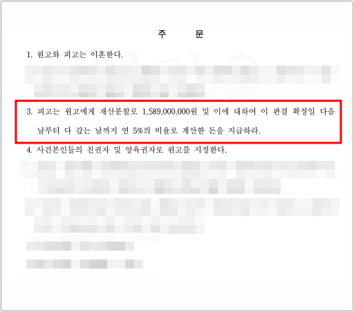남편 법인에 대한 비상장주식50%인정,재산분할금으로 30억 이미지 2