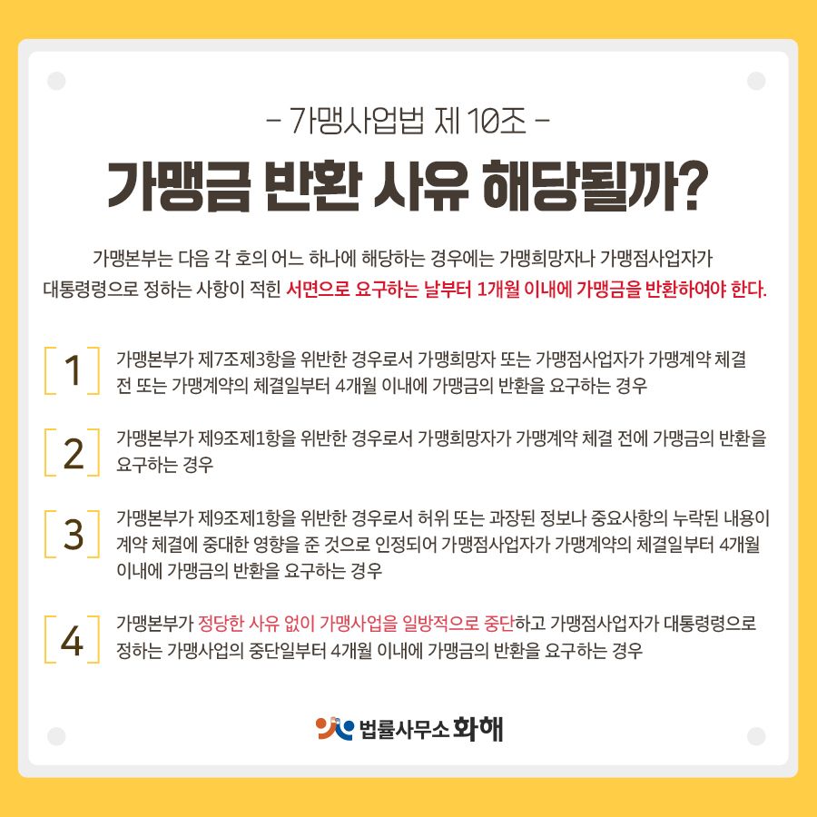 프랜차이즈 소송, 가맹계약해지 후 가맹금 반환소송 성공 사례 이미지 2