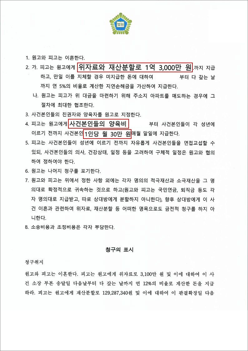 폭언폭력이혼소송, 위자료및재산분할 1억3천만원 인정! 성공사례 이미지 2