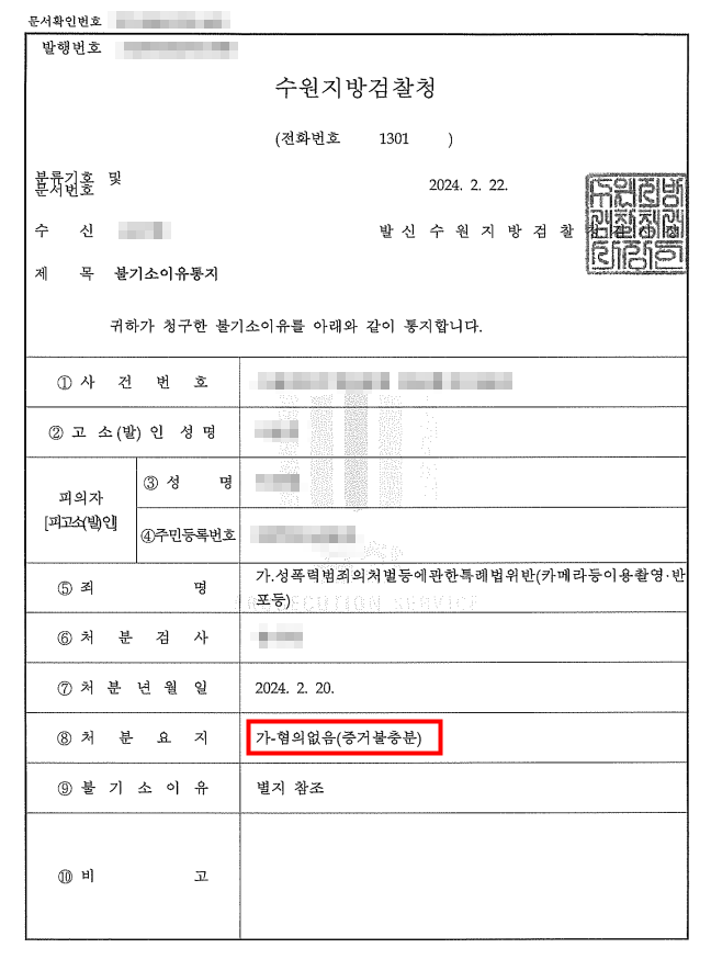 [불기소결정] 카메라등이용촬영·반포등 이미지 1