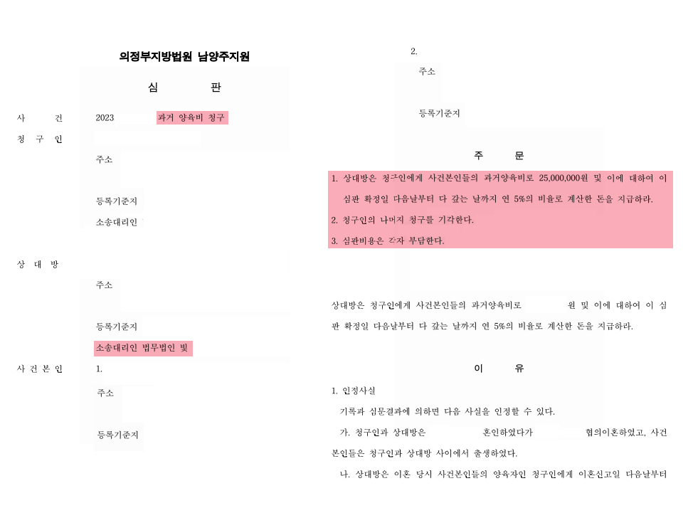 과거양육비 8,000만원 -> 2,500만원 감액방어 성공 건 이미지 1