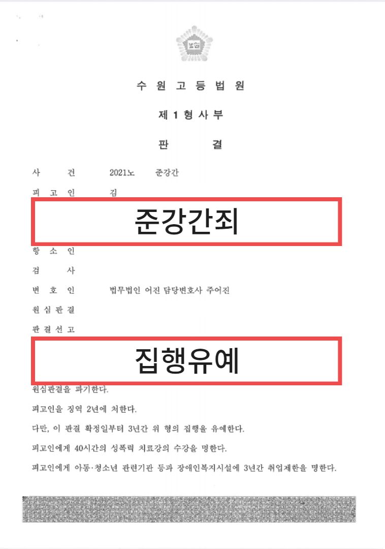 준강간죄, 집행유예로 구제한 해결사례 이미지 1