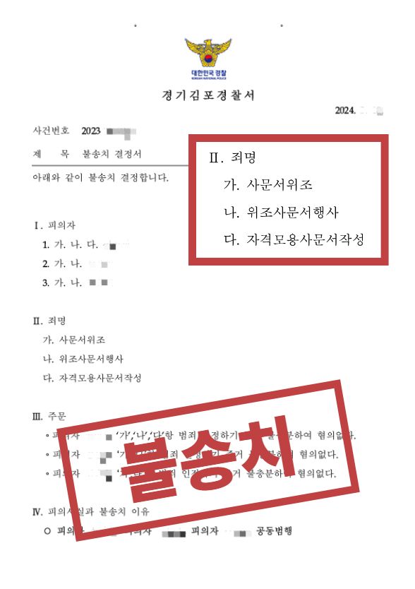 사문서 위조, 무혐의로 사건 종결시킨 사례 이미지 1