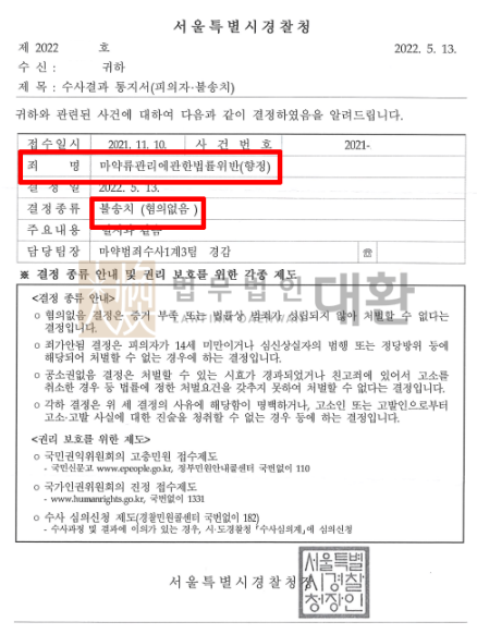 대마초(합성대마) 흡연 마약류관리법위반(향정) 무혐의 방어성공! 이미지 1