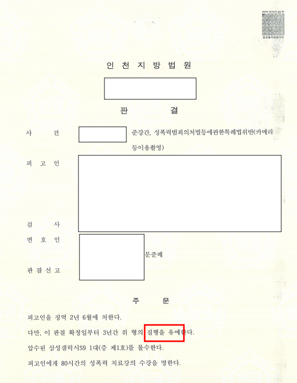 준강간, 성폭력처벌법위반죄(카메라등이용촬영) | 집행유예 이미지 1