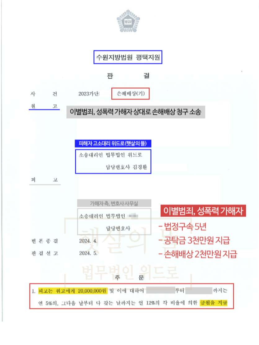 [피해자 조력] 전남친 성폭력 가해자 실형, 손해배상 승소 이미지 1