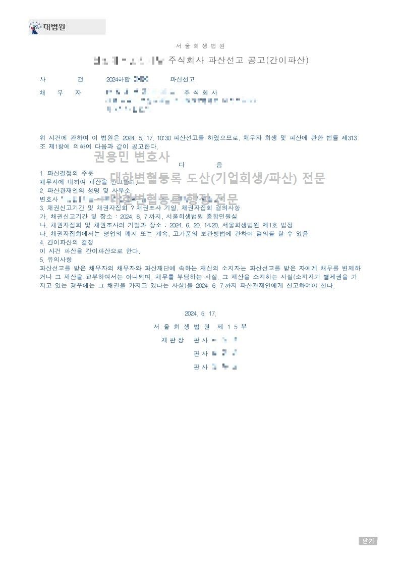 2024. 05. 17. '대부업체' 파산선고 사례 이미지 3