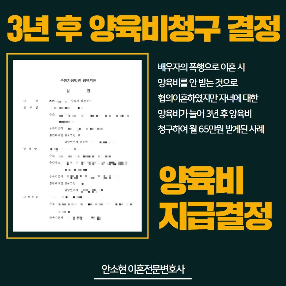 양육비, 심판청구를 진행하여 받아낸 해결사례 이미지 1