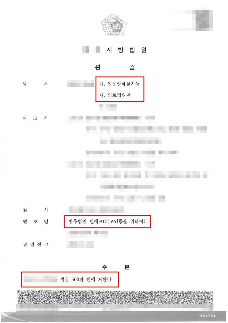 화상을 입게 하고 진료기록부를 미작성한 사건에서 벌금 처분 이미지 1