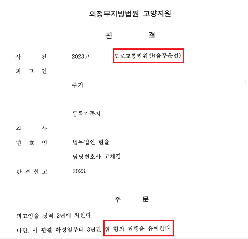 혈중알콜농도 0.2 퍼센트 이상 음주운전 사고 집행유예 이미지 1