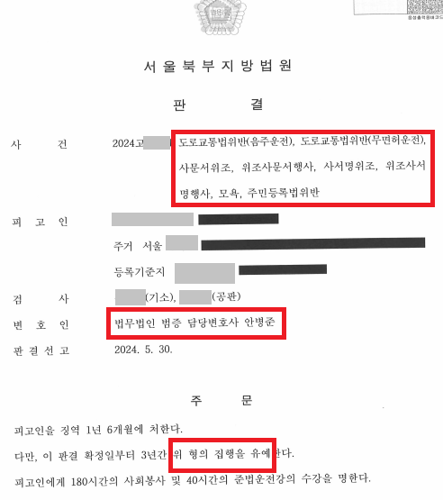 음주 2진 아웃, 무면허, 타인사칭, 경찰모욕 - 집행유예 방어 이미지 1