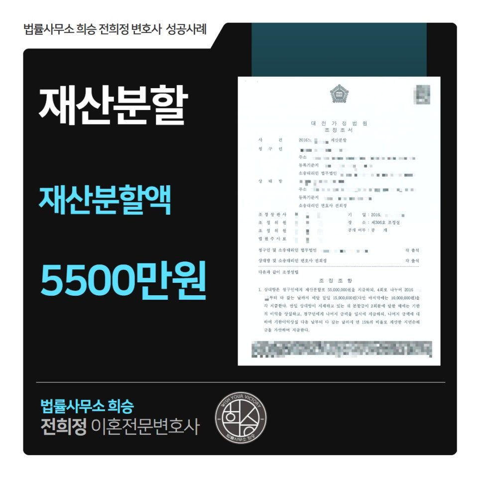 전업주부 재산분할, 5,500만원 받아낸 성공사례 이미지 1