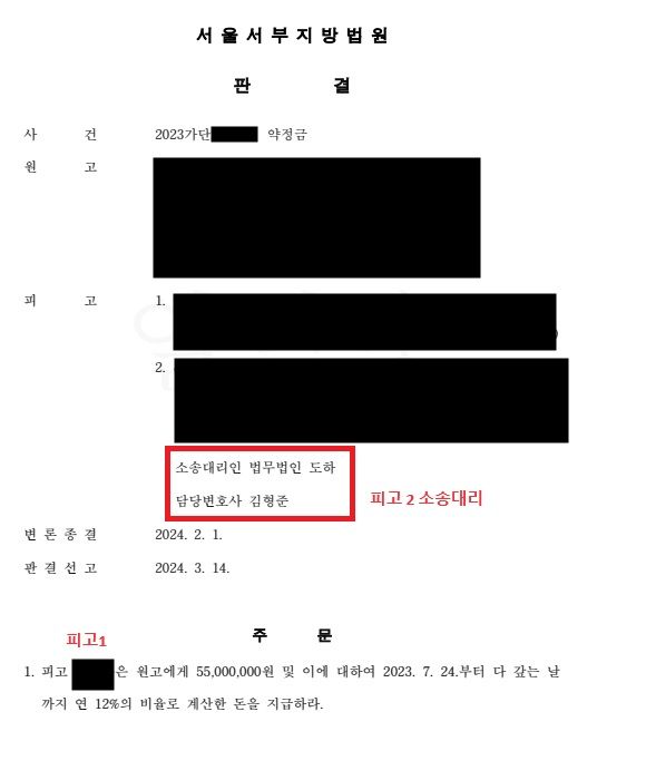 [전부승소] 동업계약 정산금청구 5,500만원 전부 방어 성공 이미지 1