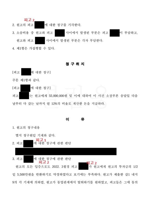 [전부승소] 동업계약 정산금청구 5,500만원 전부 방어 성공 이미지 2