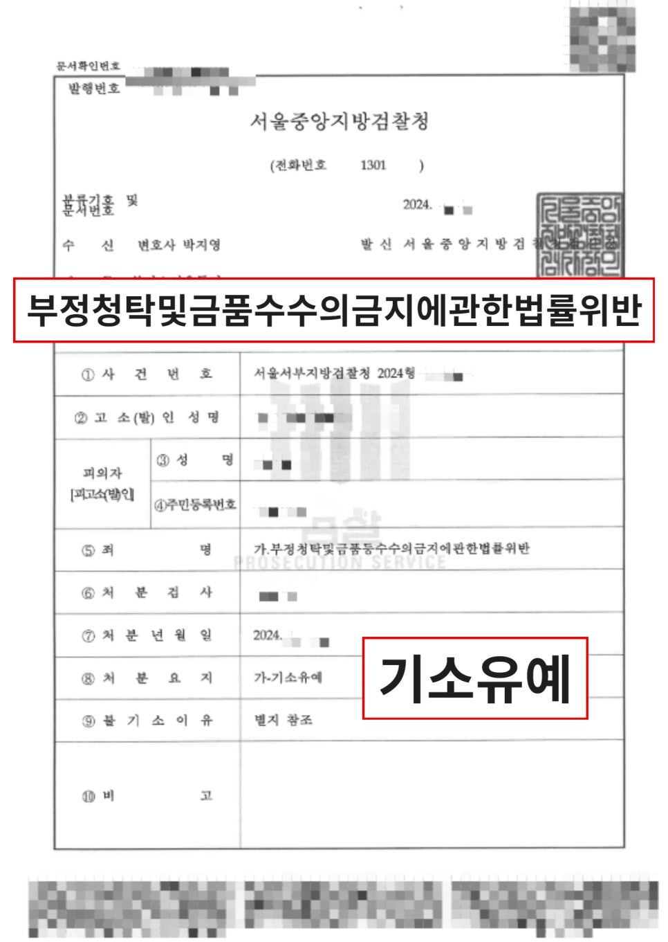 김영란법, 검찰에서 '기소유예'로 구제받은 해결사례 이미지 1