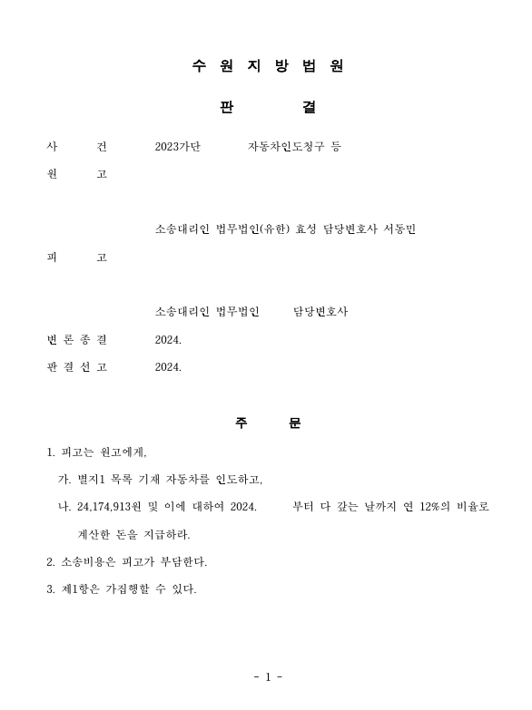 소송으로 자동차를 인도받고 밀린 리스료도 받은 사건 이미지 1