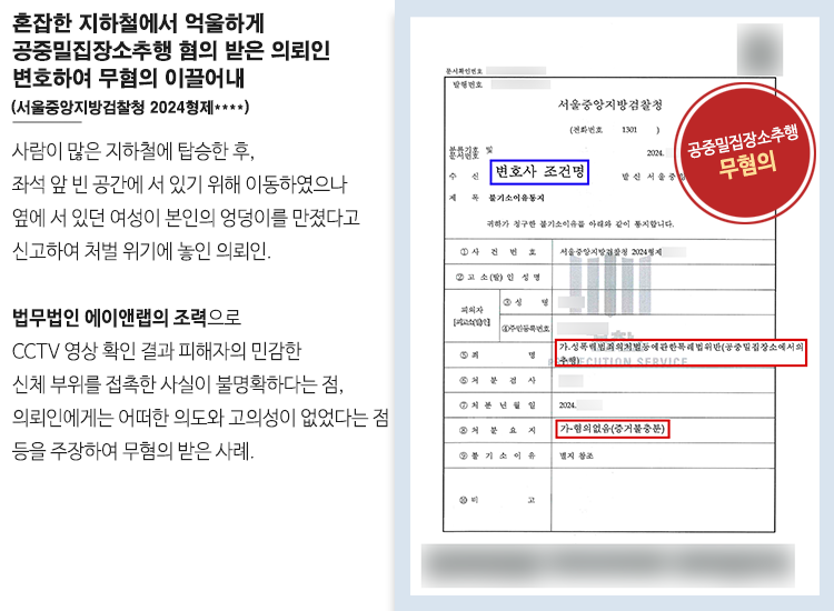 [혐의없음] 혼잡한 지하철에서 신체접촉 의도없음 피력! 성공사례 이미지 1