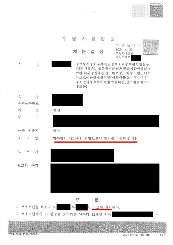 소년 명예훼손,허위영상물편집반포,성착취물제작반포 1,2,3,4호 이미지 1