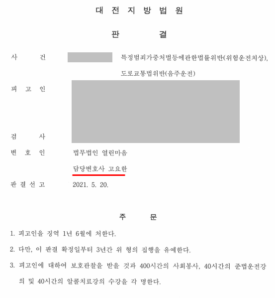 혈중알콜농도 0.230% 위험운전치상죄 집행유예 성공사례 이미지 1