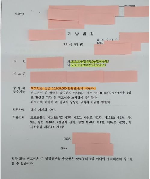 무면허음주운전 직장해고위험 벌금형 사례 이미지 1