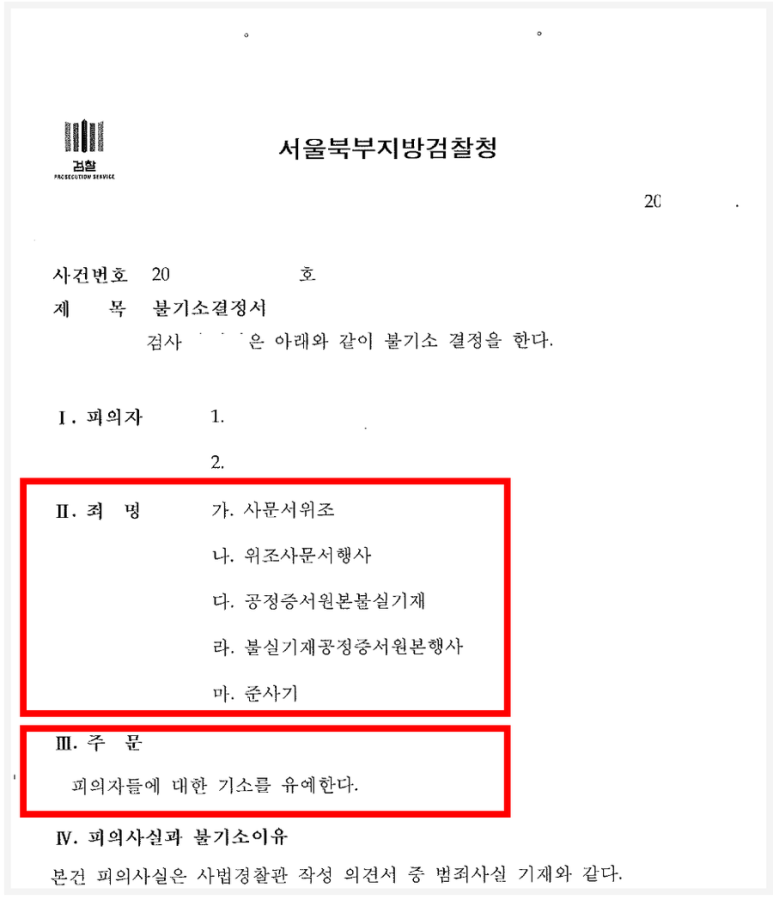 상속 분쟁으로 인한 사문서위조, 행사, 준사기 등: 기소유예 이미지 1