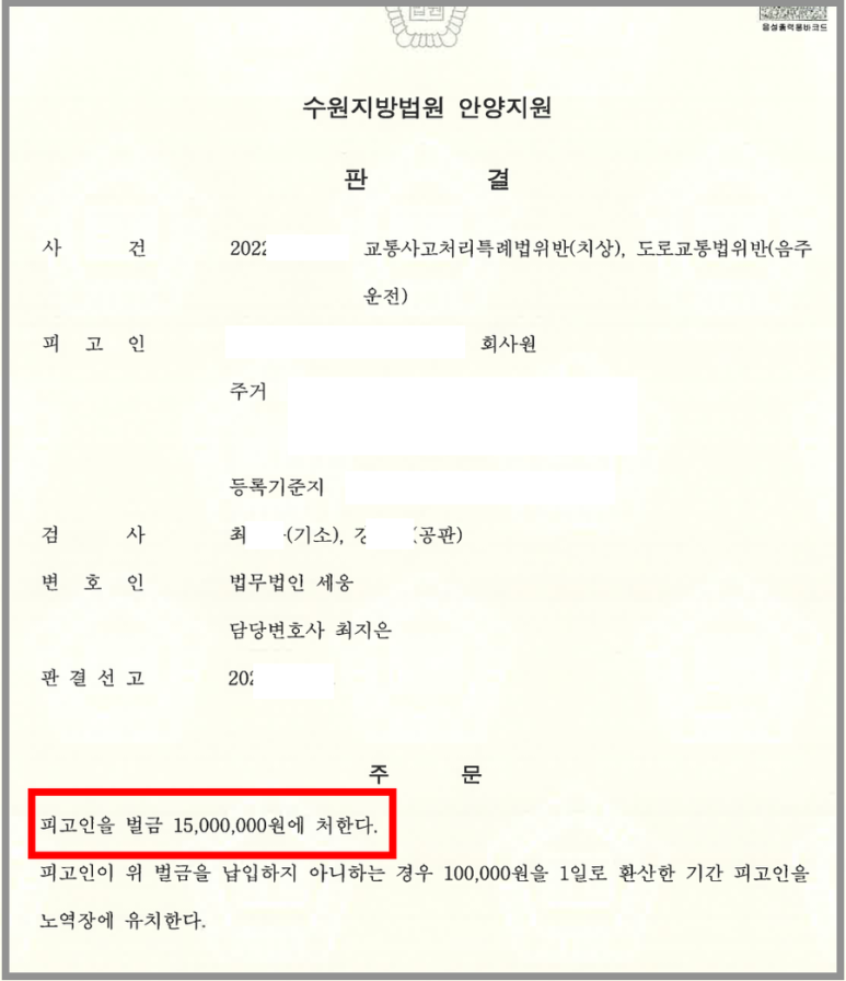 음주운전 처벌 2년 만에 음주 교통사고를 낸 사건: 벌금형 이미지 1