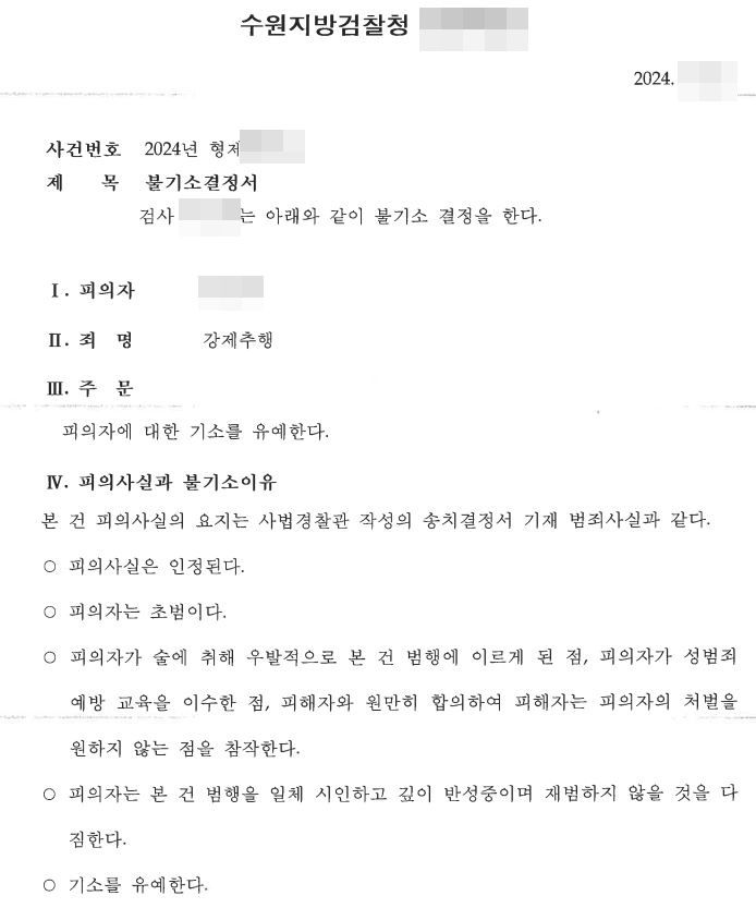 클럽성추행 사건 기소유예로 전과 없이 종결 이미지 1