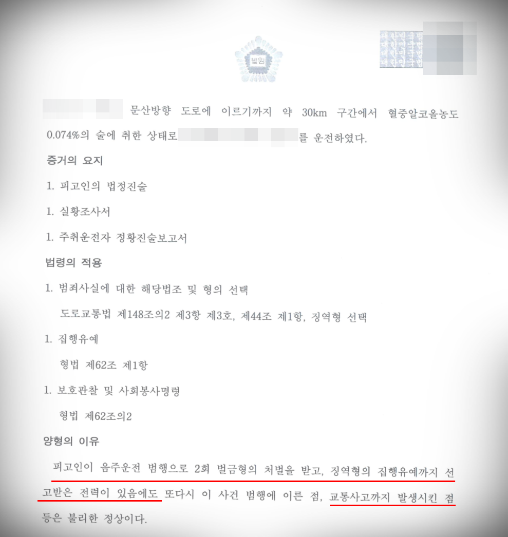 [음주운전 3진아웃] 3진아웃 집행유예 방어 이미지 2