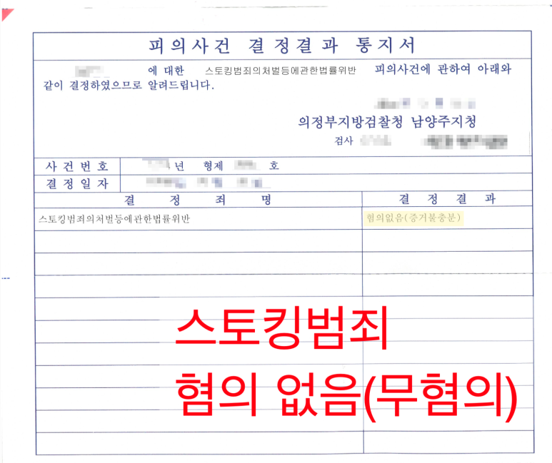 [스토킹 성공사례] 스토킹 무혐의 이미지 1