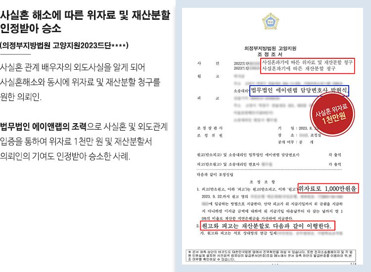 [사실혼] 사실혼 상대의 외도, 위자료 및 재산분할 받아내 이미지 1