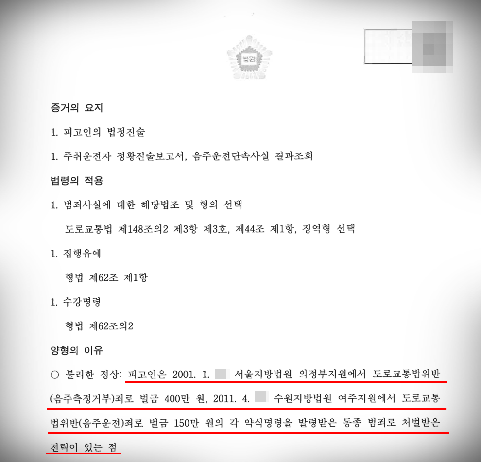 [음주운전 2진아웃] 집행유예 방어 이미지 2