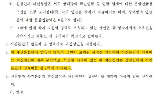 장래 양육비 청구 포기 포함하여 이혼 조정 성립 이미지 1